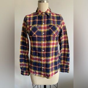 Mossimo Supply Co Blue Yellow Plaid Flannel Button Up Long Sleeve Size XS
